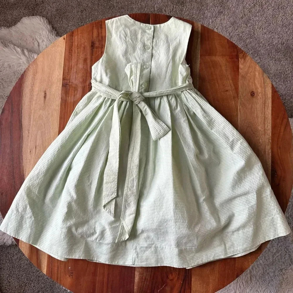 POLLY FLINDERS VINTAGE Size 4 Light Green Pink Rosette A-Line Dress Tie Back - Picture 6 of 6